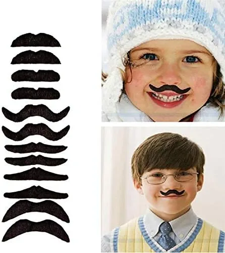Vista 2 de Juego de 12 bigotes falsos divertidos para tu cumpleaños, para Halloween, fiestas, niños, regalos, diversión, cumpleaños, fiestas, juegos, hogar