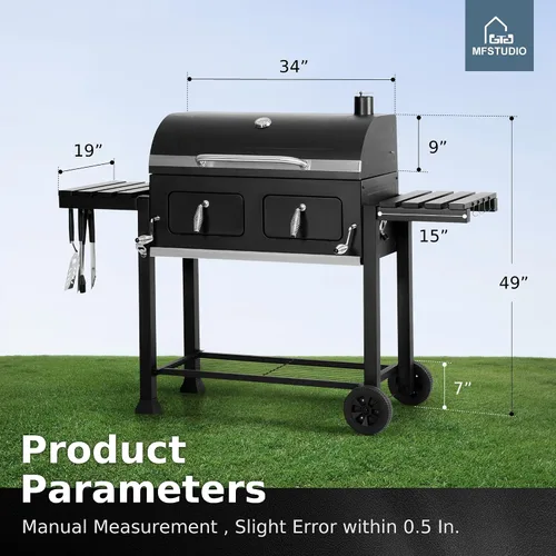 Vista 8 de MFSTUDIO Parrilla de carbón para barbacoa multifuncional extra grande de 49 pulgadas con control de temperatura, mesa auxiliar y bandeja de cenizas