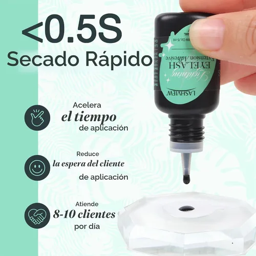 Vista 2 de LASHVIEW - Pegamento para extensiones de pestañas, 0.3 seg de secado rápido, permanencia de 6-8 semanas, adhesivo negro profesional, pegamento