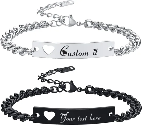 Vista 9 de MPRAINBOW - Pulseras personalizadas trenzadas para parejas: pulseras con nombre personalizado y palabras de promesa grabadas, pulseras de atracción
