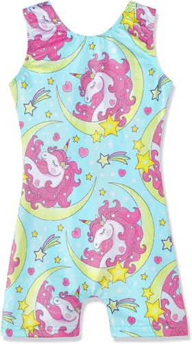 Vista 83 de HOZIY Leotardos de gimnasia para niñas, trajes de ciclismo con patrón adorable brillante