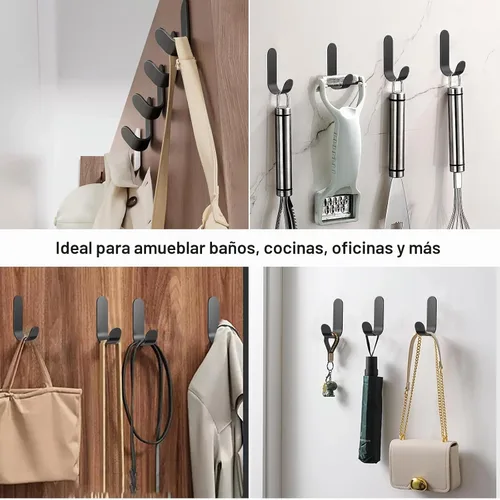 Vista 5 de Ganchos adhesivos para toallas, 20 ganchos de pared autoadhesivos de acero Negro