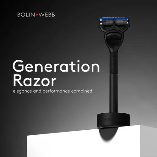 Vista 4 de Bolin Webb Generation Razor & Stand - Maquinillas de afeitar de lujo para hombres con 5 cuchillas Gillette Fusion, afeitadora de aluminio de alta