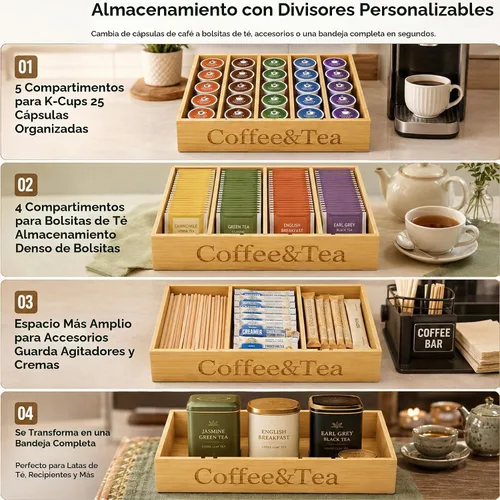 Vista 4 de MinBoo Soporte de Bambú para Cápsulas K para Cajón o Encimera, Soporte para Cápsulas de Café, Almacenamiento de 25-36 Cápsulas K, Organizador