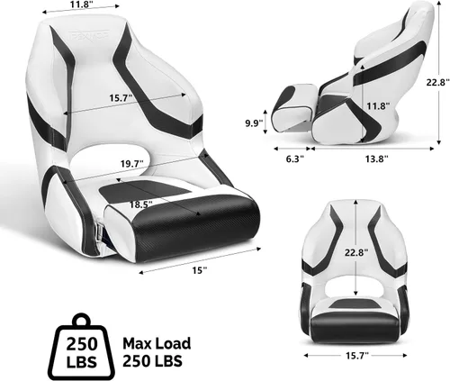 Vista 9 de PEXMOR Asiento de barco deportivo premium abatible para capitán con asiento de cubo para barco, cubierta de asiento de barco impermeable, bisagras