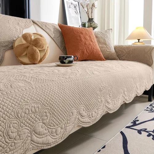 Vista 8 de vctops Funda de sofá acolchada de algodón estilo bohemio, funda de sofá bordada suave, funda antideslizante para cama de perro, funda de sofá Crema
