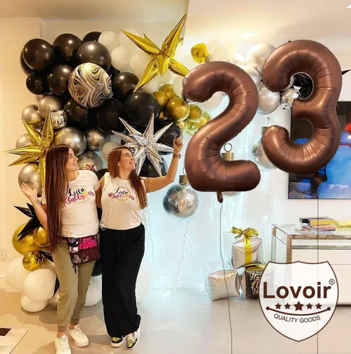 Vista 8 de Globo marrón café número 0 de 40 pulgadas, tamaño grande, papel de aluminio de Mylar retro, globos de helio marrón para fiesta de cumpleaños Café