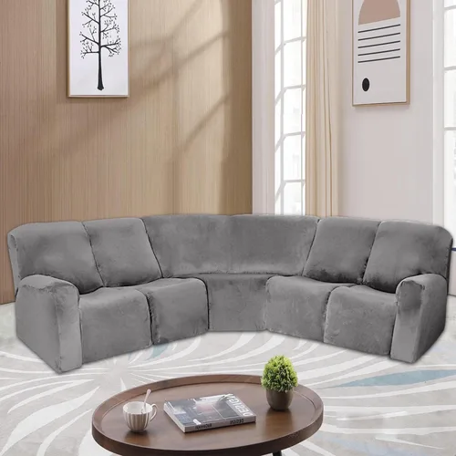 Vista 7 de ele ELEOPTION Fundas de terciopelo para sofá reclinable de 5 asientos, 7 piezas, fundas para sofá modular en forma de L, protector elástico para Gris