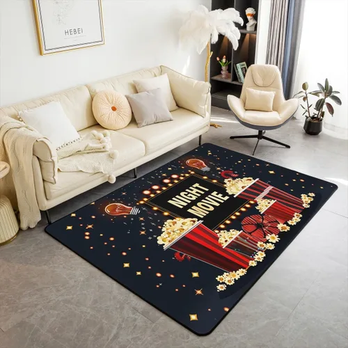 Vista 19 de Homewish Alfombra antideslizante de cine de teatro, alfombra de película retro con palomitas de maíz para interiores, alfombra de entrada, noche