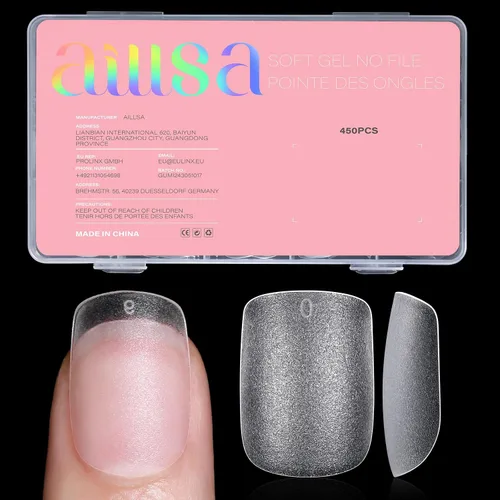 Vista 14 de AILLSA - Puntas de uñas de ataúd extra cortas de cobertura completa, puntas de uñas transparentes de gel acrílico 450 puntas de uñas postizas