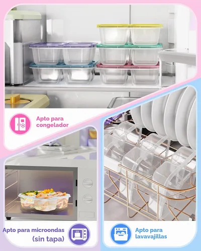 Vista 6 de Canfanni 5 recipientes Bento para aperitivos, contenedores reutilizables de almacenamiento de alimentos divididos con 4 compartimentos, contenedor