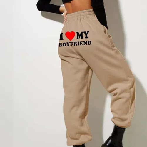 Vista 4 de I Love My Boyfriend - Pantalones deportivos a la moda, elásticos, de cintura alta, pantalones deportivos casuales de forro polar sueltos, pantalones