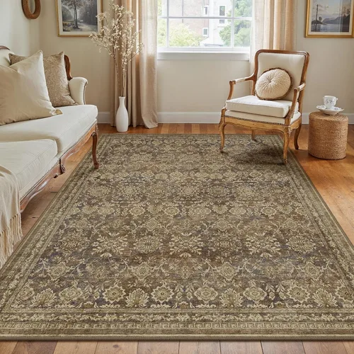 Vista 140 de PureCozy Alfombra de área beige de 2 x 3 pulgadas, lavable, vintage, pequeña, para entrada, cocina, suave, retro, floral, de pelo bajo, tapete