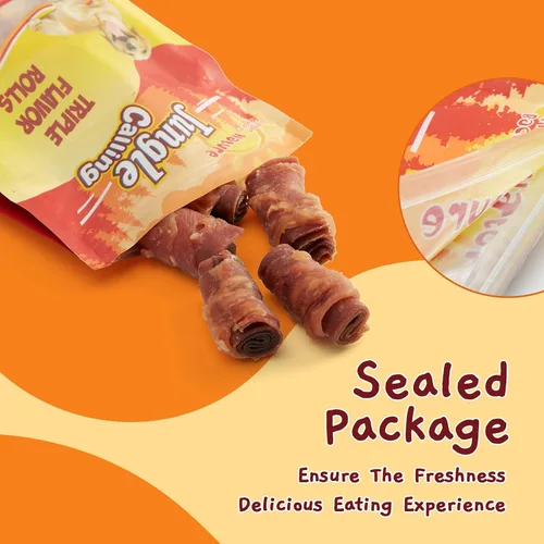 Vista 7 de Jungle Calling Rollos para Perros de Triple Sabor, Hechos con Carne Real de Pollo, Pato y Res, Snacks para Perros Sin Cuero Crudo, Saludables