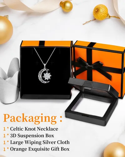 Vista 2 de BDL Collares de piedra natal para mujer, plata de ley 925 con diseño de bruja, sol y luna, regalos