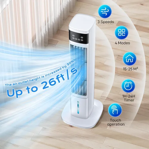 Vista 3 de Enfriador de aire evaporativo, aire acondicionado portátil 3 en 1 para habitación, 4 modos y 3 velocidades, unidad de CA portátil de enfriamiento