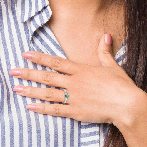 Vista 7 de Anillo de plata de ley 925 apilable chapado en oro azul topacio banda de eternidad
