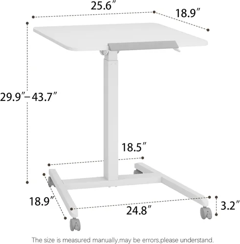 Vista 2 de PUNCIA - Escritorio móvil de pie de 25 pulgadas, neumático ajustable, escritorio inclinable, color blanco Pneumatic Height Adjustable Laptop Desk