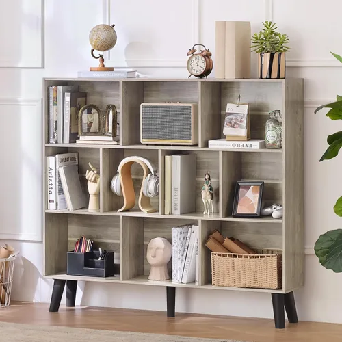 Vista 46 de LEYAOYAO Estantería de 5 cubos de 3 niveles con patas, estante negro menta para libros para niños, bonito organizador de almacenamiento, estantes
