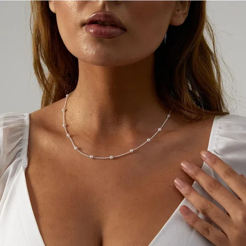 Vista 4 de VIROMY Delicado collar de perlas para mujer, chapado en oro de 14 quilates, joyería simple y moderna para el día a día