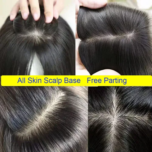 Vista 5 de 3.1x4.7 in piel base seda pelo humano touper con 3 clips en la parte superior del cuero cabelludo virgen europeo pelo tupé para mujeres para ocultar