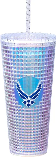 Vista 2 de Spoontiques Vaso de diamante festivo, 20 onzas - Vaso texturizado con pajita, aislamiento de doble pared, sin BPA - Una historia de Navidad