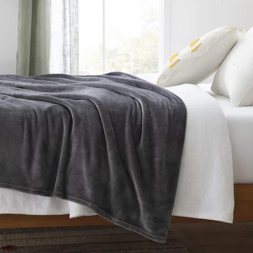 Vista 6 de Linenspa Manta de forro polar de franela, súper suave, transpirable, lavable a máquina, poliéster, varios colores disponibles, gris, manta
