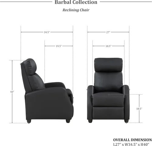 Vista 9 de Lexicon Barbal - Silla reclinable de piel sintética de 27 pulgadas de ancho, color negro