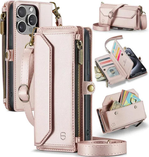 Vista 15 de Strapurs - Funda magnética desmontable para iPhone 15, color negro Compatible with Magsafe, Crossbody Wrist Strap, RFID Blocking 9-Card Holder