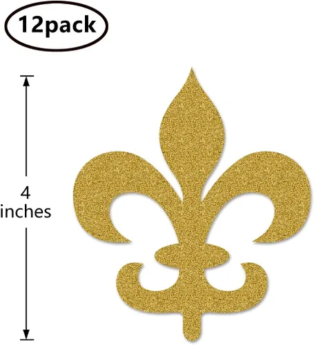Vista 2 de Recortes dorados de Mardi Gras, paquete de 12 decoraciones de mesa de doble cara para fiesta de cumpleaños