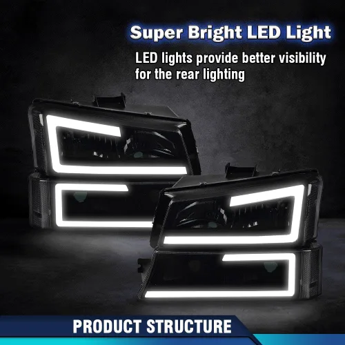 Vista 3 de PIT66, juego de faros delanteros LED Front Lights Assembly, for 1500 2500 3500 HD Model No Cladding Only, Driver & Passenger Side, Somked Lens
