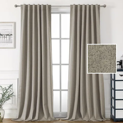 Vista 24 de H.VERSAILTEX Cortinas 100% opacas con aspecto de lino para dormitorio, cortinas de bloqueo de luz con doble cara de lino con pestaña trasera