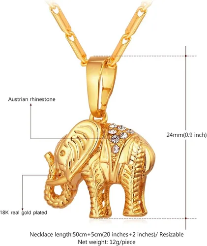 Vista 6 de U7 Women Girls Lucky Necklace Stainless Steel 18K Gold Plated Cute DachshundElephantPig Animal Pendant
