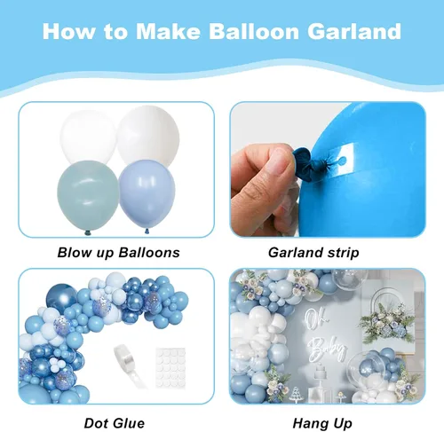 Vista 3 de Kit de Arco de Globos Azul Polvoriento, Kit de Guirnalda de Arco de Globos Azul Polvoriento y Blanco, Globos de Perlas Azul Claro Macarón Azul