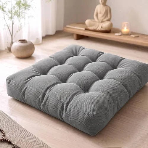 Vista 22 de Degrees of Comfort - Cojines redondos y grandes de pana y capitoné para el suelo, meditación y sala tatami, para adultos, gris, 22 pulgadas Redondo