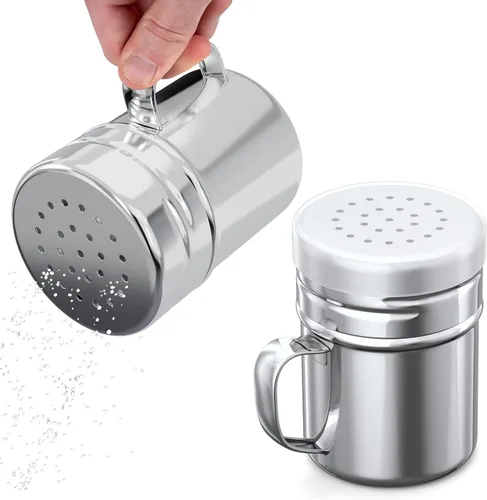 Vista 15 de CUSINIUM - Salero y piminero de acero inoxidable de 6 oz - Con tapa de plástico - Con asa