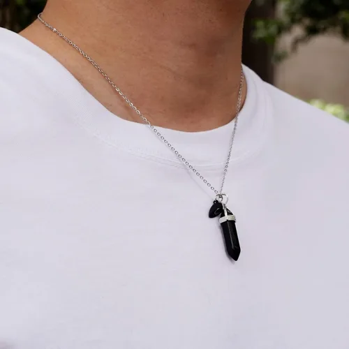 Vista 6 de POZANKI 2 collares con dije de cristal curativo de cuarzo negro y rojo, collar de corazón a juego para parejas, mejor amigo, novio, novia, regalo