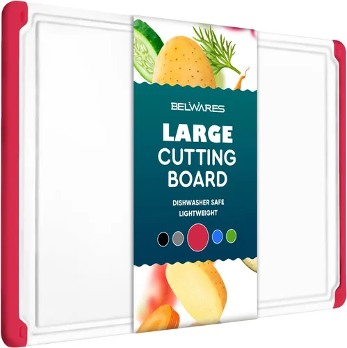 Vista 10 de Tabla de cortar de plástico para cocina, tabla de cortar extragrande de 18 pulgadas, ranura para jugos, pies antideslizantes, apta