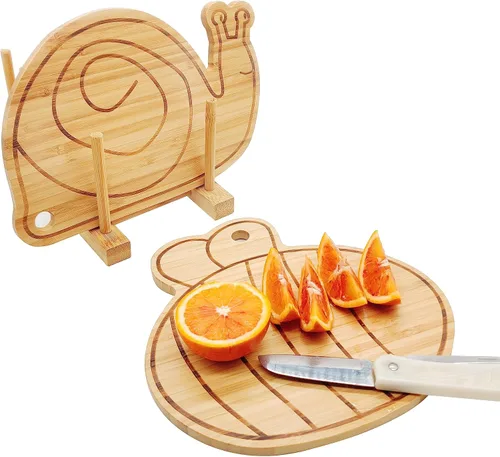 Vista 3 de Youkoo Juego de tabla de cortar de bambú pequeña, mini tabla de cortar de madera de frutas, tabla de queso con forma de caracol y abeja