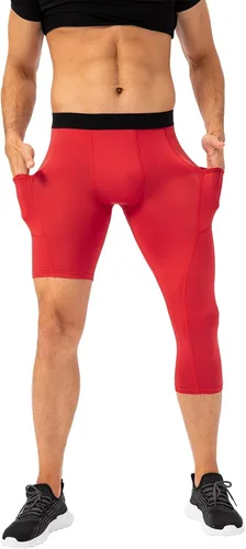 Vista 52 de Pantalones de compresión de 3/4 de una pierna para hombre, mallas de baloncesto atléticas para correr, leggings deportivos de capa base capri
