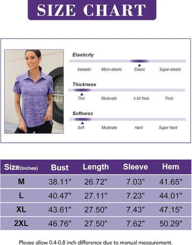 Vista 6 de Viracy Camisas polo de golf para mujer, con cremallera de 14, manga corta, de secado rápido