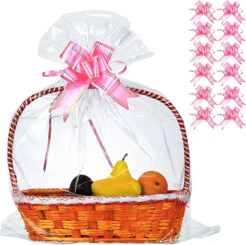 Vista 8 de 30 paquetes de bolsas de celofán de 32 x 40 pulgadas para cesta, bolsas de celofán transparentes extragrandes gigantes, bolsas de celofán