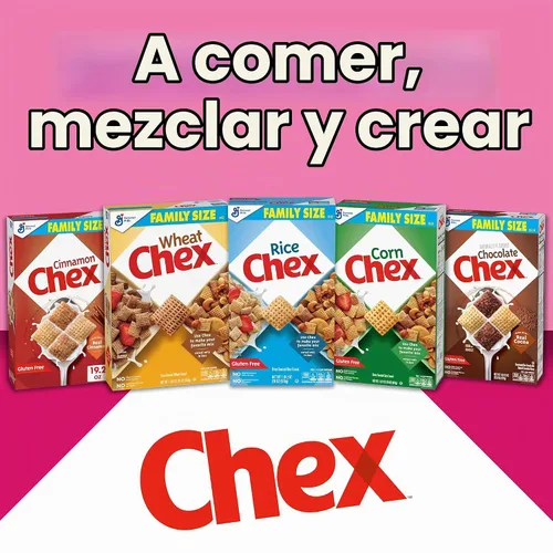 Vista 10 de Cereal Chex de Fresa y Vainilla, cereales para el desayuno sin gluten, hechos con grano integral, 12.4 onzas