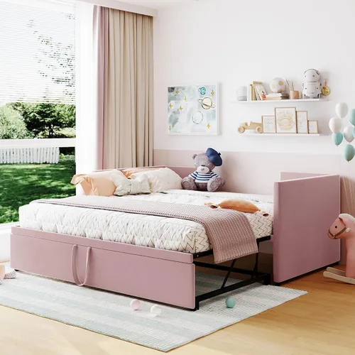 Vista 11 de Harper & Bright Designs Sofá cama extensible de terciopelo de tamaño individual con nido desplegable, marco de sofá cama individual a King con Gris