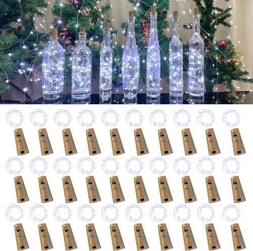 Vista 11 de Etinga Paquete de luces LED para botellas de doble batería, 6.6 pies, 20 LED, el doble de tiempo de iluminación, para uso en interiores