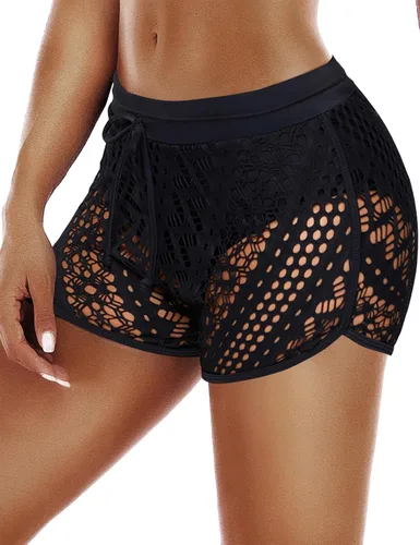 Vista 8 de Traje de baño con cintura hueca de encaje para mujer Negro1