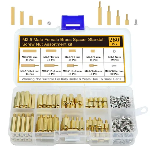 Vista 13 de Kit de 400 Piezas de Separadores y Tornillos y Tuercas M2 para Placa Base, Separadores Espaciadores de Latón Hexagonales Macho-Hembra, Tornillos