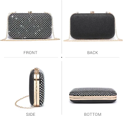 Vista 3 de Dasein Bolso de mano con diamantes de imitación para mujer, bolsa de noche brillante con cierre de cristal para fiesta formal de graduación, boda