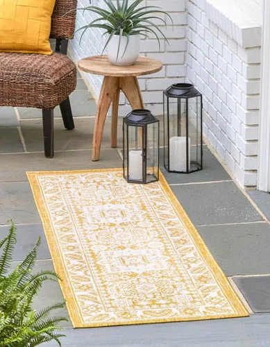 Vista 37 de Unique Loom Outdoor Aztec Collection Alfombra de área, Chalca (5 pies 3 pulgadas, octágono, aguamarina/marfil)