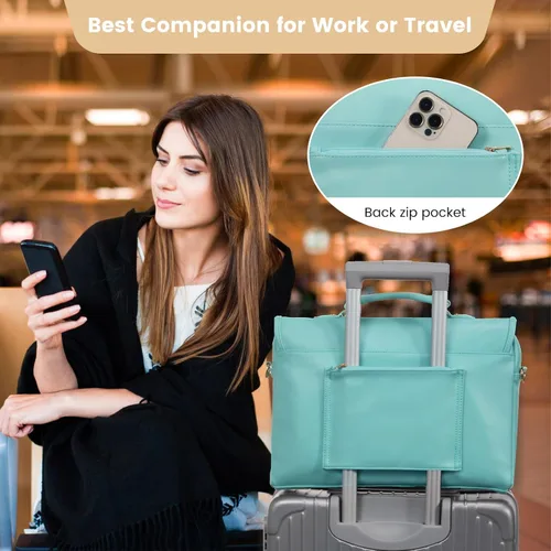 Vista 8 de LOVEVOOK Bolsa para laptop para mujer, 15.6 pulgadas, impermeable, de cuero, maletín para computadora, maletín grande para computadora portátil